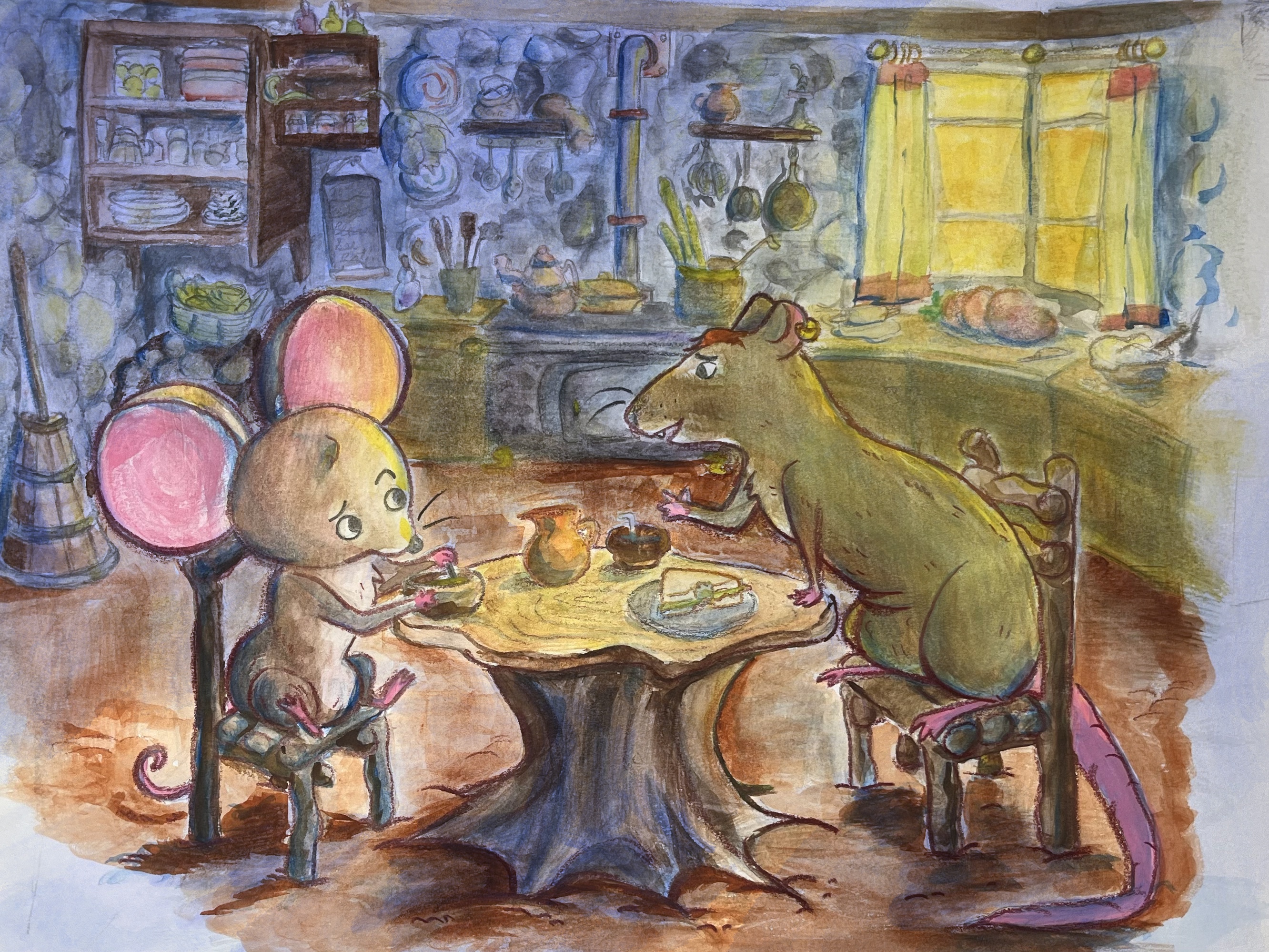 Watercolor and Colored pencil